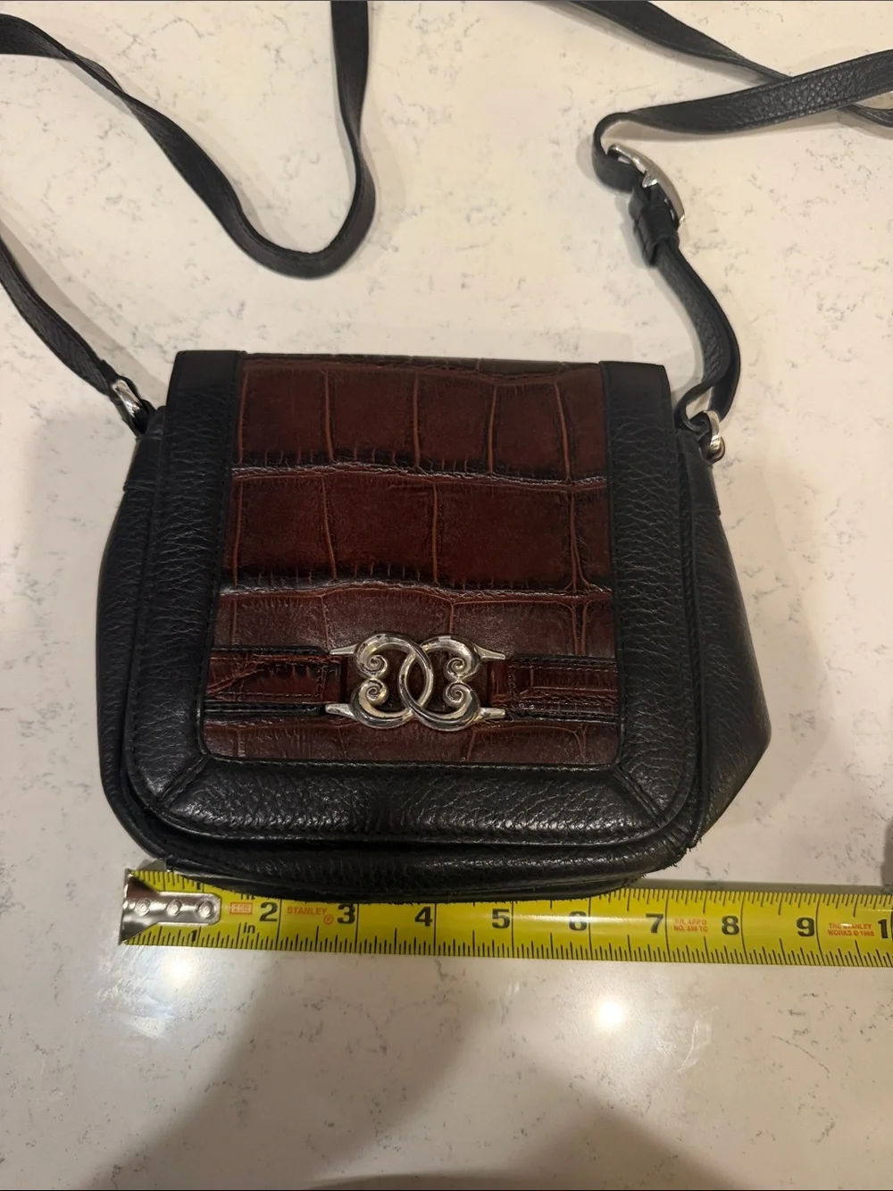 Vintage 90s Brighton Brown and Black Leather Crossbody with Brown Croc-Embossed - Picture 11 of 12